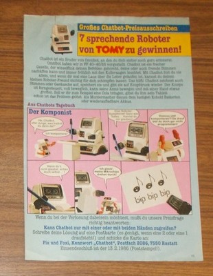 Seltene Werbung TOMY ROBOTS OMNIBOT CHATBOT Foto-Story 1986