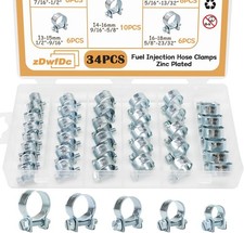 34PCS Assortment Kit of Zinc Plated Adjustable Fuel Injection Line Hose Clamps 8