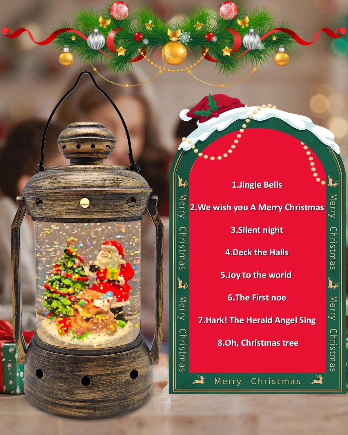 Christmas Snow Globes, Vintage Musical Christmas Snow Globe Lantern, Lighted ...