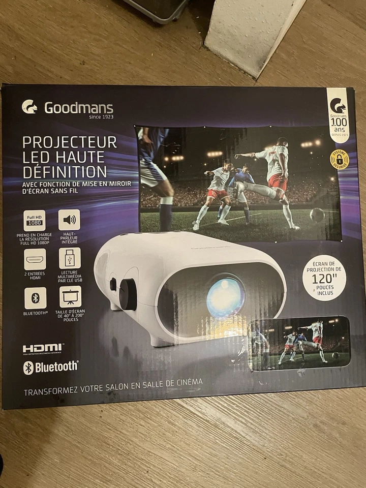 Goodmans Projecteur LED 1080p FHD 16:9 Bluetooth 2x HDMI USB miroir écran - Photo 1/1