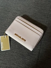 Michael Kors Women Medium Zip Around Card Case Coin Pouch Wallet Powder Blush