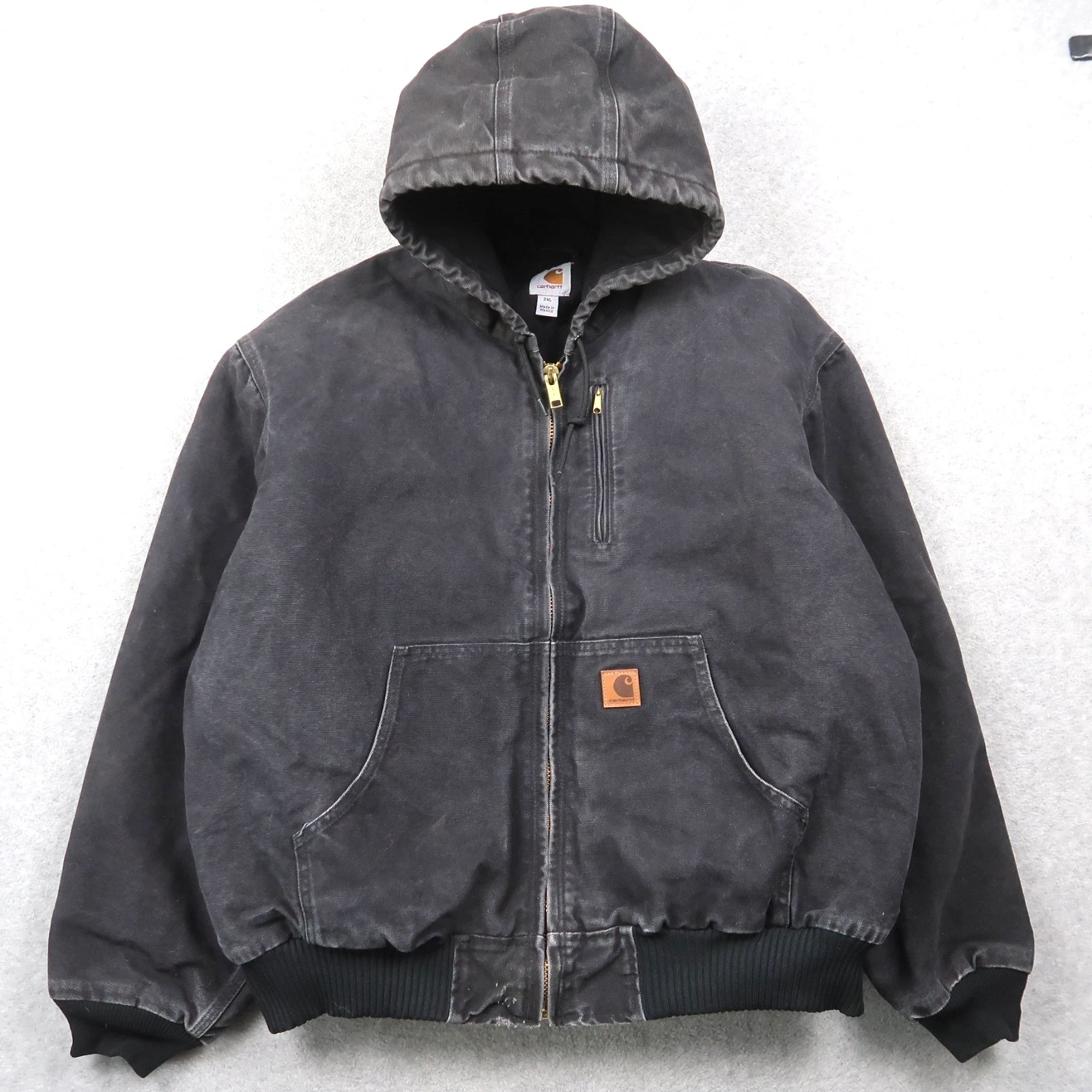 Carhartt 101540 001 Washed Faded Black Sandstone Canvas Work Jacket Mens 2XL XXL