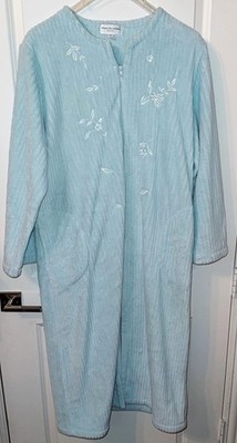 Miss Elaine Women' Long-sleeved Quilted Knit Robe Zippered Blue 2X - NEW wot