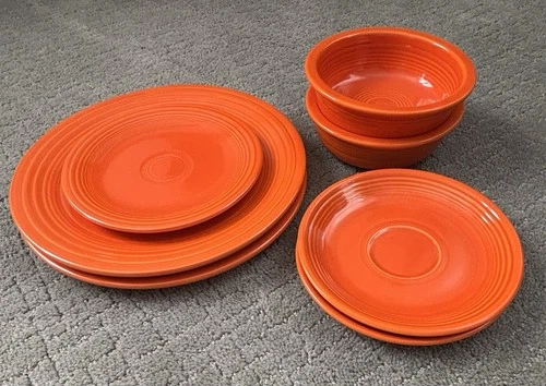 7 Pc Lot Vintage Fiestaware Radioactive Red 1936-1943 Plates Bowls Saucers Nice!
