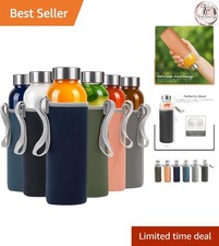 Elegant 18oz Eco-Friendly Glass Bottles with Sleeves - Set of 6, Leak-Proof