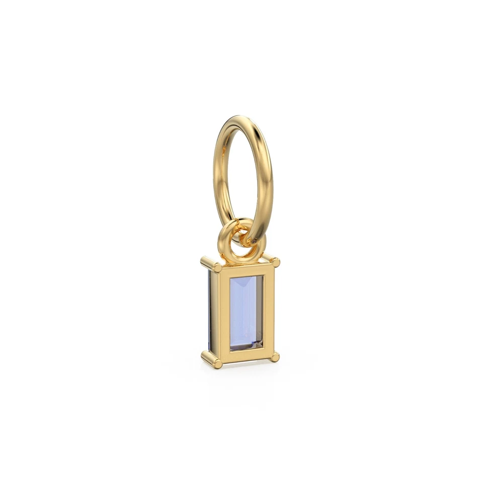 Tiny Baguette Tanzanite Charm Pendant 14k 18k Solid Gold 6x3mm December Stone - Image 4 of 4