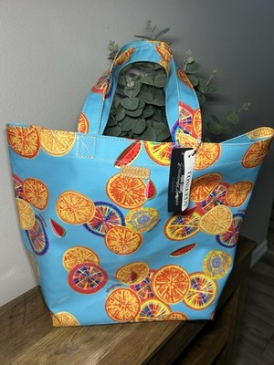 Consuela Blue Multicolor Fruit Print Tote Bag Double Handles Logo w/ Brand Card