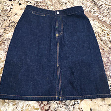 Vintage Look GAP Dark Wash Denim Midi Skirt Exposed Button Fly Front Slit Size 6
