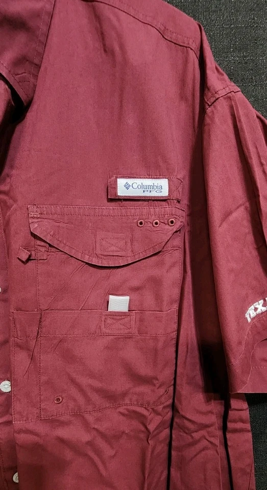 Camisa Texas A&M Columbia PFG cabeça de osso manga curta botão ventilada GG marrom em excelente estado usado - Imagem 4 de 4