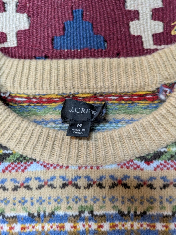 J. Suéter Crew Fair Isle, Médio, Lã de Cordeiro e Merino, Padrão Colorido - Imagem 4 de 4