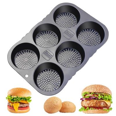 Silicone Hamburger Bread Mold, 6 Cavity Hamburger Bun Pans for Baking, Nonsti...