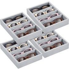 Amylove 4 Pcs Gray Sunglass Organizer Trays 4 Grids Velvet Glasses Holder Jew...