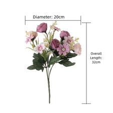 Composizione Arredamento Casa Bouquet di Rose Artificiali Materiale Panno Facile