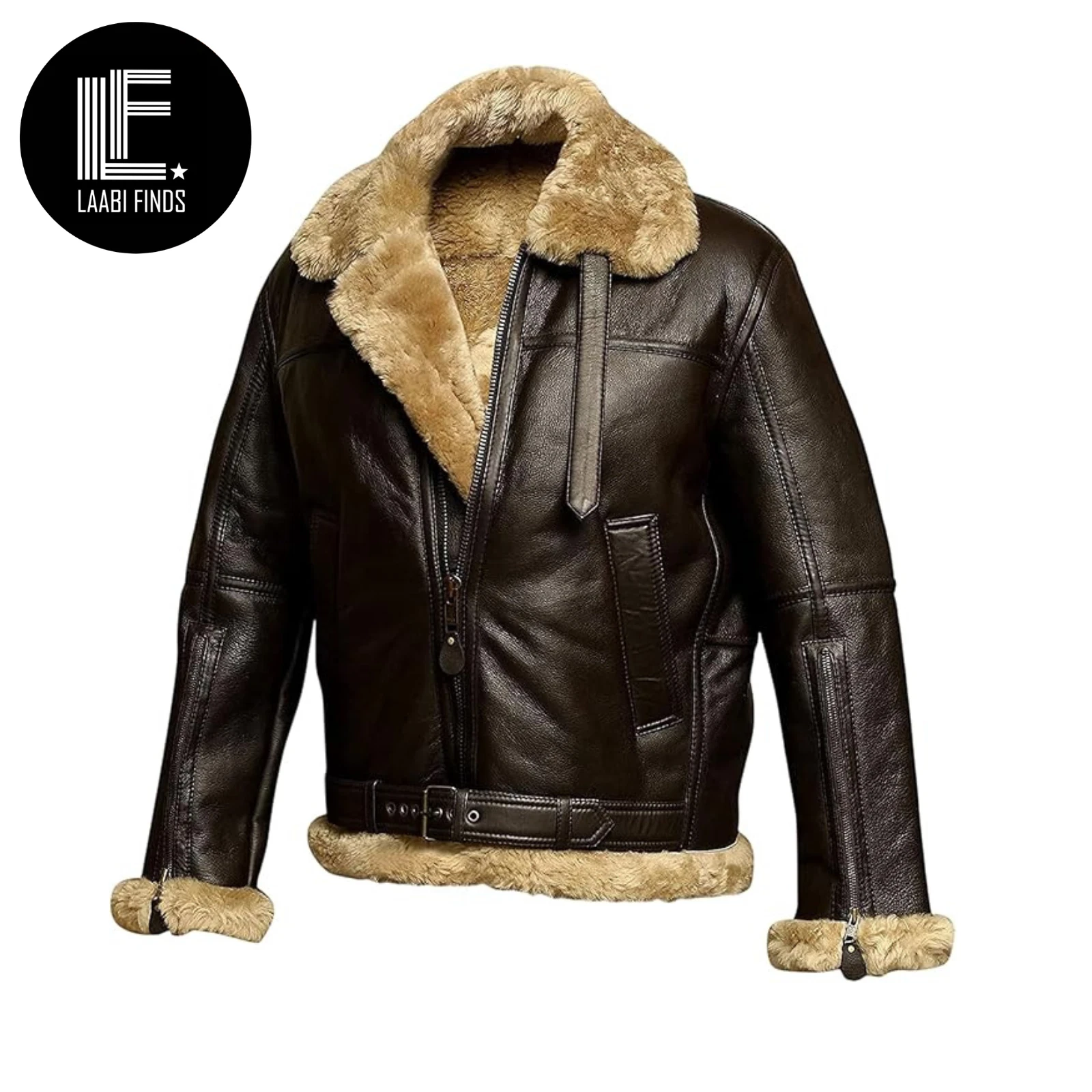 Men's B3 RAF Aviator Real Sheepskin Leather Jacket Flying Bomber Brown-Coat