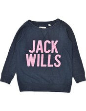 JACK WILLS Womens Graphic Sweatshirt Jumper UK 8 Small Navy Blue Cotton KP02