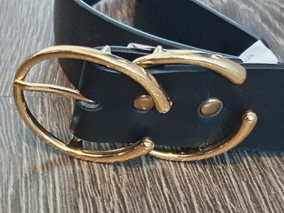 Ladies New Look Black Faux Leather Gold Double Buckle Belt S/M
