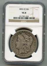 1892 CC Morgan Silver Dollar NGC VG 8