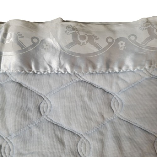 Vintage Triboro Blue Quilted Satin Edged Baby Crib Comforter Blanket w/vtg box - Picture 6 of 11
