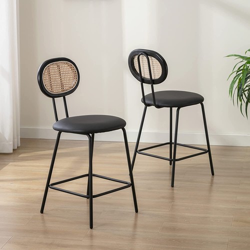 Modern Counter Stools Set of 2 Counter Height Chair with Rattan Back for Kitchen - Picture 29 of 35