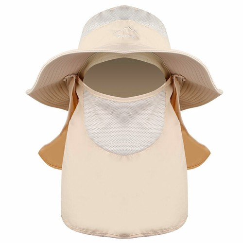 UPF50+ Fishing Bucket Hat Wide Brim & Detachable Neck Flap for Hiking Travel - Picture 12 of 23
