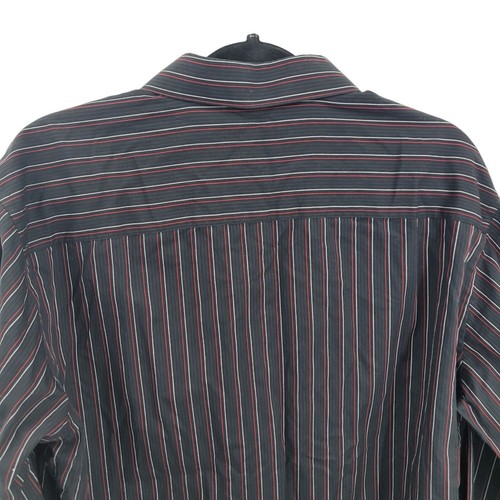 Mens Vintage Dress Shirt L Black Red White Vertical Stripes Slim Fit Button - Picture 7 of 11