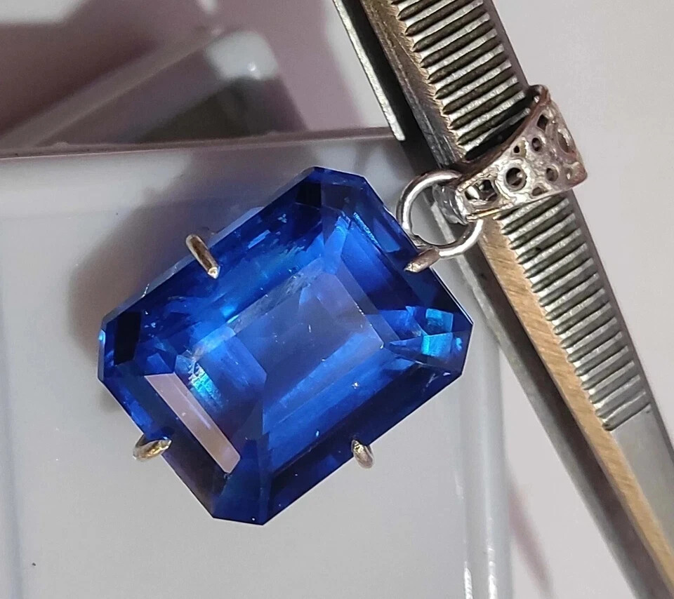 Certified 28 Ct Natural Blue Sapphire Emerald 925 Silver Pendant Loose Gemstone