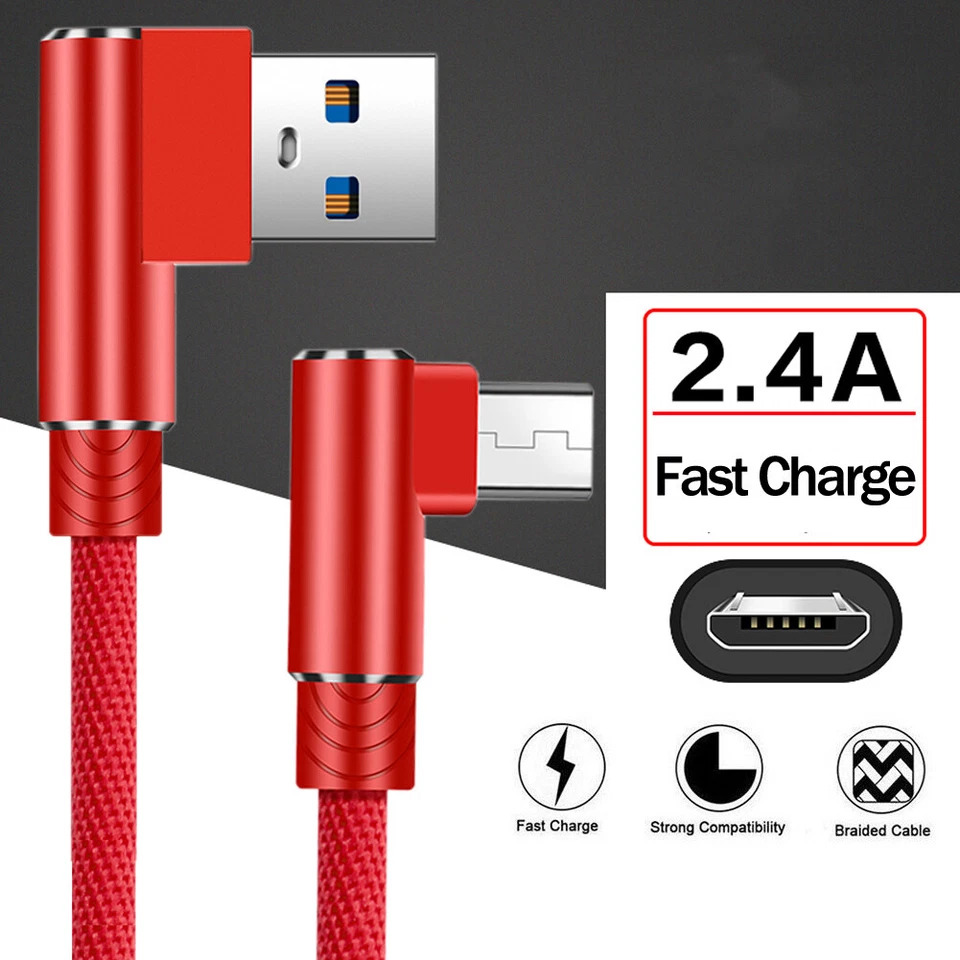 90 Degree Micro USB FAST Charger Charging Data Snyc Cable For Samsung S7 Huawei - Image 4 of 4