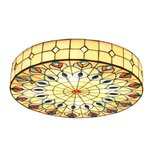 20" Wide Vintage Tiffany Ceiling Light Hand-Made Chandelier Flush Mount Lighting