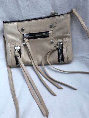 Botkier Womens Small Bag Wristlet Crossbody Beige Leather Zippers Purse Ladies