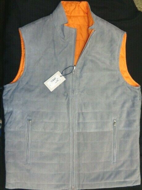 NEW MENS PETER MILLAR L/S REVERSIBLE SUEDE VEST Jacket Coat, MEDIUM, GREY, $698