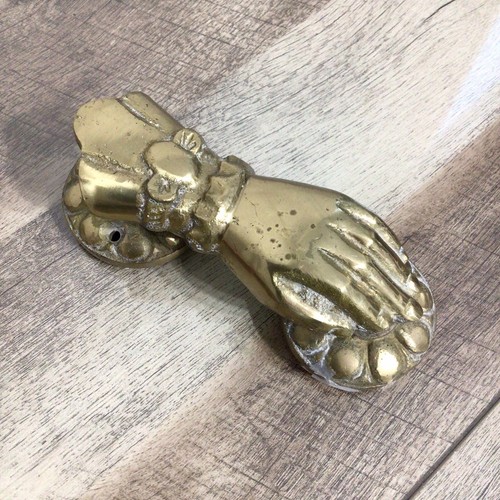 Vintage Figural Heavy Solid Brass Hand Door Knocker