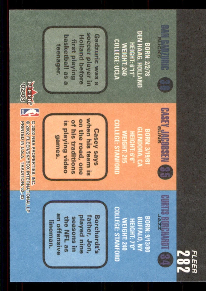 2002-03 Fleer Tradition #282 Curtis Borchardt/Casey Jacobsen/Dan Gadzuric RC - Image 2 of 2