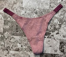 NWT VICTORIA'S SECRET PINK MAROON RIBBED LOGO SIDE STRAPS HIGH LEG THONG PANTIES