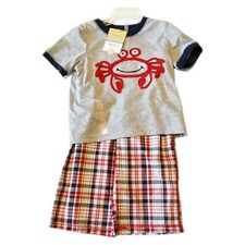 Carter's Boys Shark Crab Plaid Shirt Pants Pajama Set Toddler NWT Size 2T