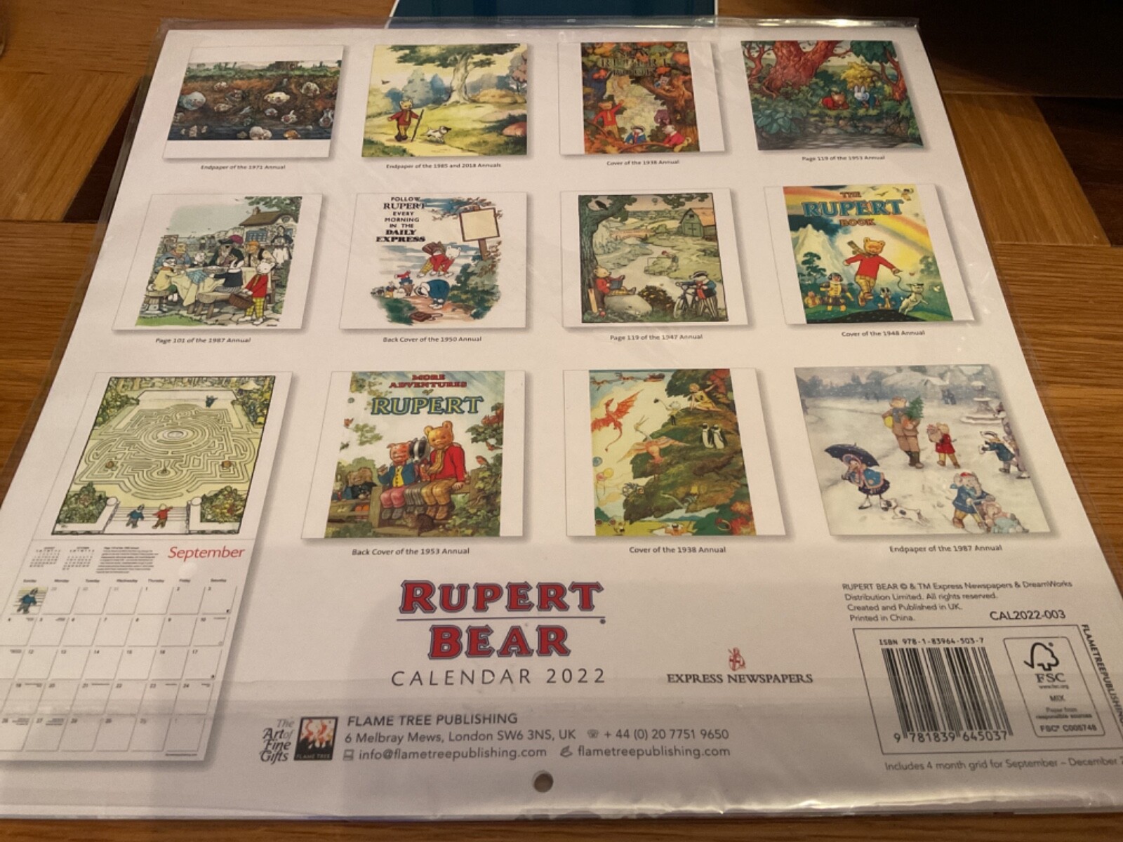2022📆Rupert Bear Calendar EXPRESS NEWSPAPERS Beautiful Illustrations