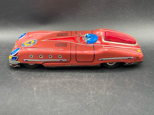 Rara auto giocattolo litografica in latta Aoshin 1957 Jaguar Type-D - Foto 3 di 11