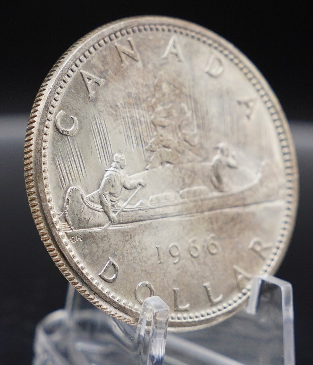 1966 Canada Dollar Indians canoe Native Americans 80% SILVER round