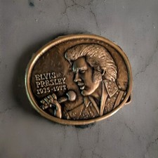 Elvis Presley 1935-1977 King of Rock Roll Brass Tone Collector Belt Buckle