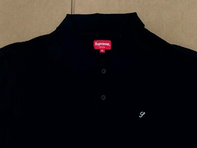 FW14 SUPREME SOLID L/S LS POLO TOP SHIRT BLACK WHITE SZ XL (#51