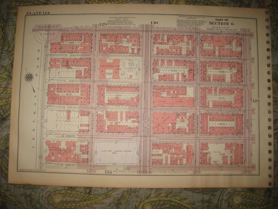 ANTIQUE 1955 NEW YORK CITY MANHATTAN MAP HARLEM GEORGE WASHINGTON HOUSES RARE NR - Image 2 of 2