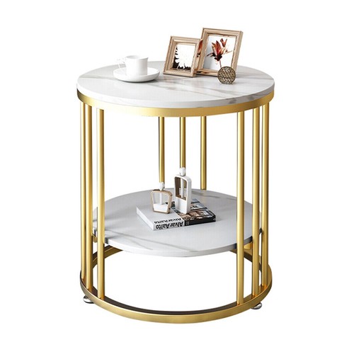 White Round Marble Coffee Table Sofa Side Table Anti-drop Fence Corner Cabinet - Picture 7 of 12