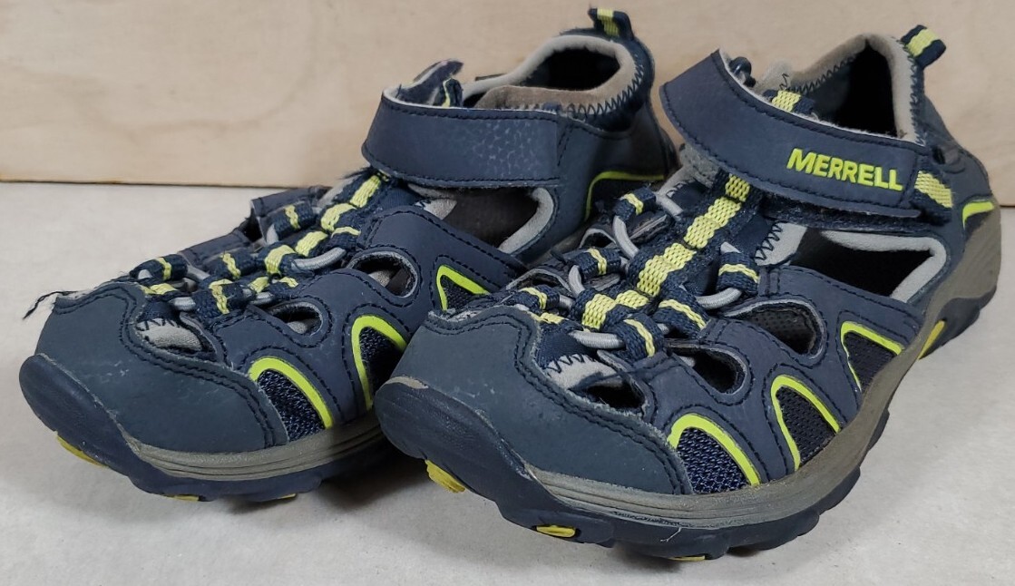 Sandali da escursionista Merrell Hydro H2O in pelle blu bungee stringati anello ragazzi 13 M