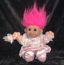 1980's RUSS BERRIE CO 12" TROLL doll 2325 PINK satin DRESS vintage