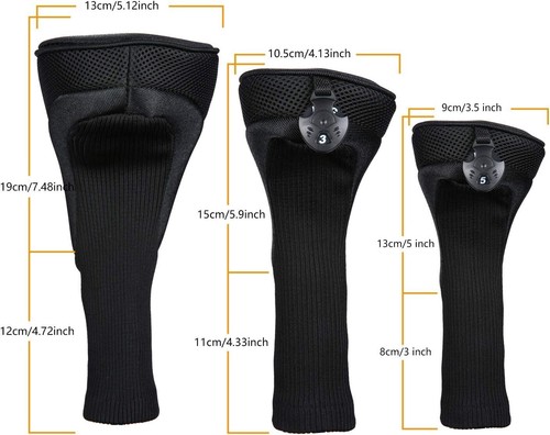 Set Copri Testa Golf Protettivo Nero - 3 Pezzi in Neoprene per Grandi Marche - Foto 6 di 9