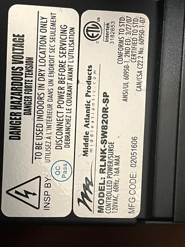 PARTS-Middle Atlantic Racklink RLNK-SW820R-SP Power Conditioner sequencer (DR - Picture 2 of 9