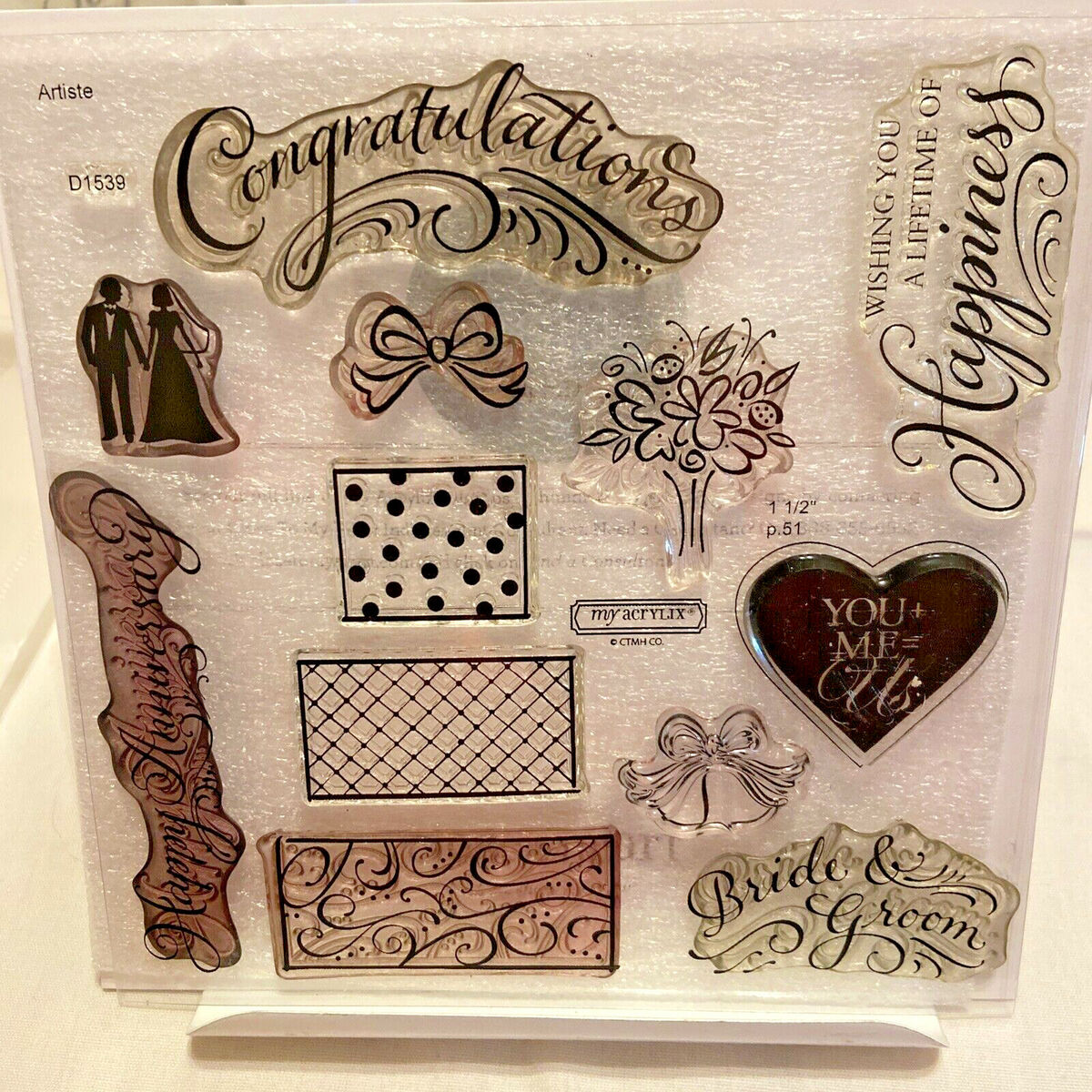 CTMH The Happy Couples-Set 12 Clear Stamps-Lot-Cards-Crafts-Wedding-Love-Cake