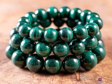 Dark Green MALACHITE Crystal Bracelet - Round Beads - Handmade Jewelry, E1037
