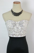 NEW Windsor $120 Strapless White Black Evening Gown Long Dress Size 1 NWT Prom