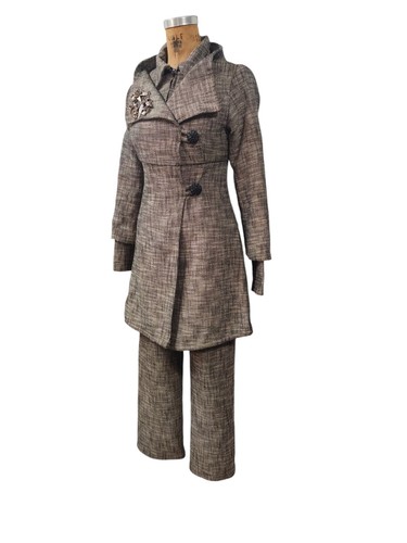Vtg 70s Custom Tweed Jumpsuit + Shawl Collar Coat Jacket Wide Leg Zip Palazzo S - Picture 5 of 19