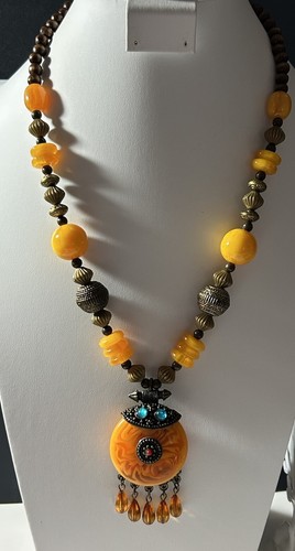 Sun Like Amazigh Necklace Gazelle Collection Canary Yellow& Brass Colored 24+3” - Picture 7 of 11